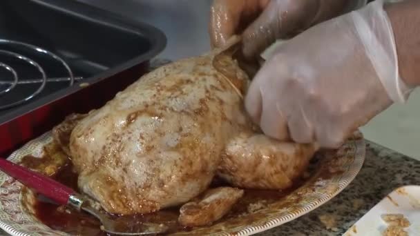 Vista Cerca Del Delicioso Pollo — Vídeo de stock