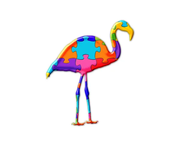 Eine Isolierte Illustration Eines Flamingos Bestehend Aus Bunten Puzzleteilen Auf — Stockfoto