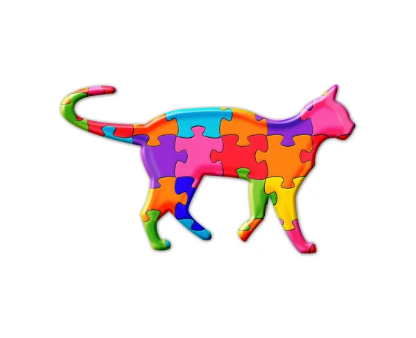 Illustrazione Gatto Ambulante Composto Pezzi Puzzle Colorati Sfondo Bianco — Foto Stock