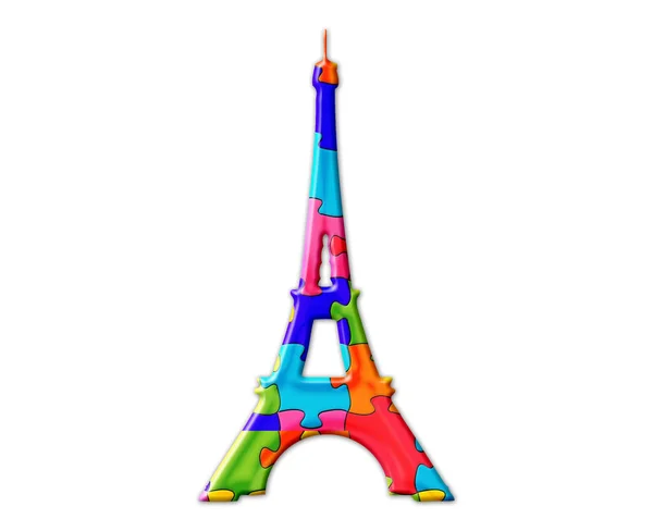 Illustration Isolée Tour Eiffel Composée Pièces Puzzle Colorées Sur Fond — Photo