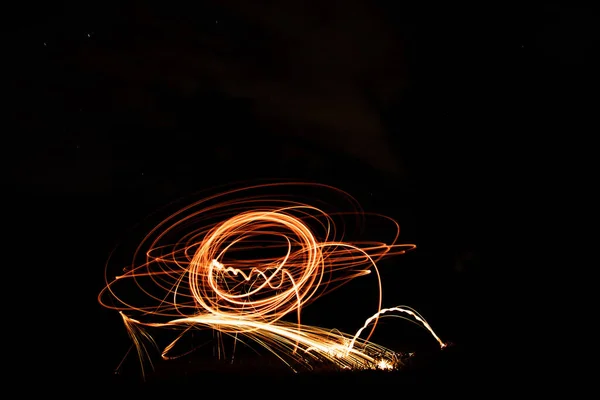Perfekt Ljusmålning Med Stålull Pyroteknisk Display Natten — Stockfoto