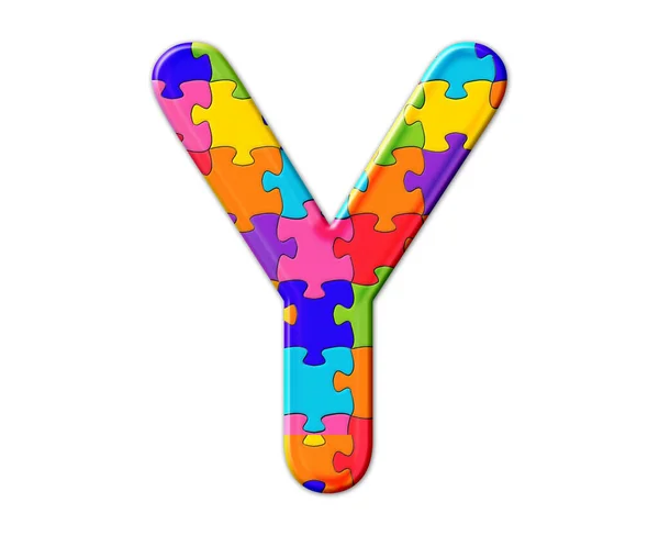 字母Y的图解 字母Y由白色背景的彩色拼图组成 — 图库照片