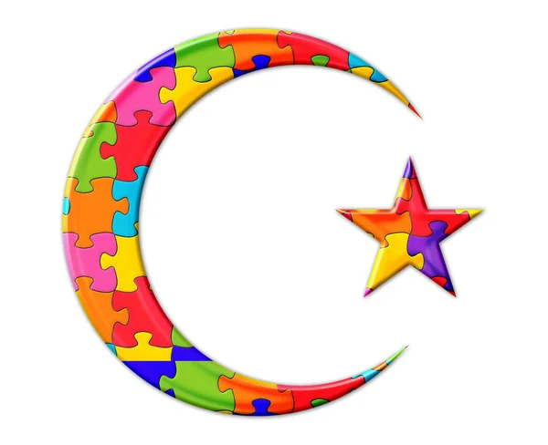 Isolated Illustration Star Crescent Symbol Consisting Colorful Puzzle Pieces — Stock Photo, Image