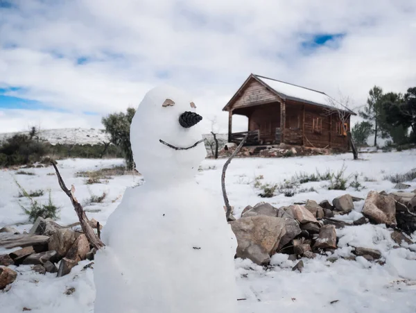 Beautiful Shot Smiling Snowman Filomena Storm Village Alcublas Valencia Spain — Stock Photo, Image