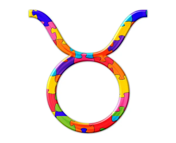 Izolowana Ilustracja Znaku Taurus Składającego Się Kolorowych Elementów Układanki Białym — Zdjęcie stockowe
