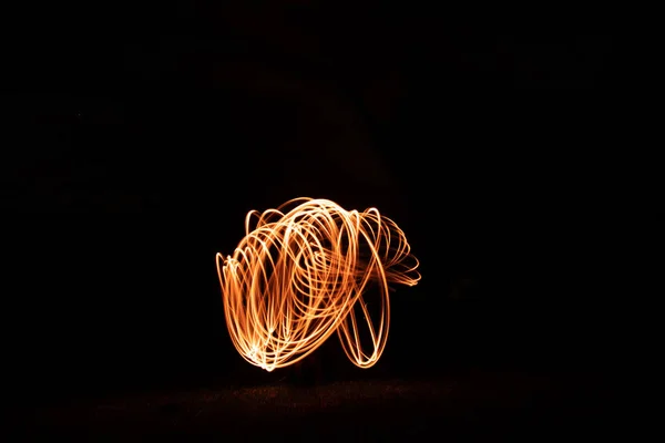 Ідеальний Світловий Живопис Сталевою Ватою Піротехнічний Дисплей Вночі — стокове фото
