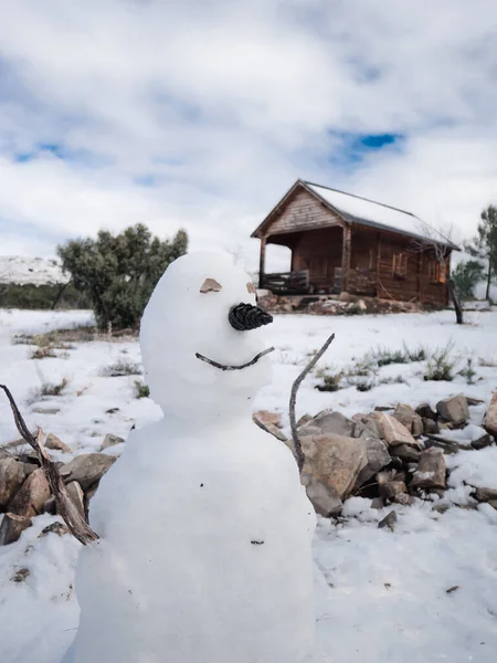 Beautiful Shot Smiling Snowman Filomena Storm Village Alcublas Valencia Spain — Stock Photo, Image