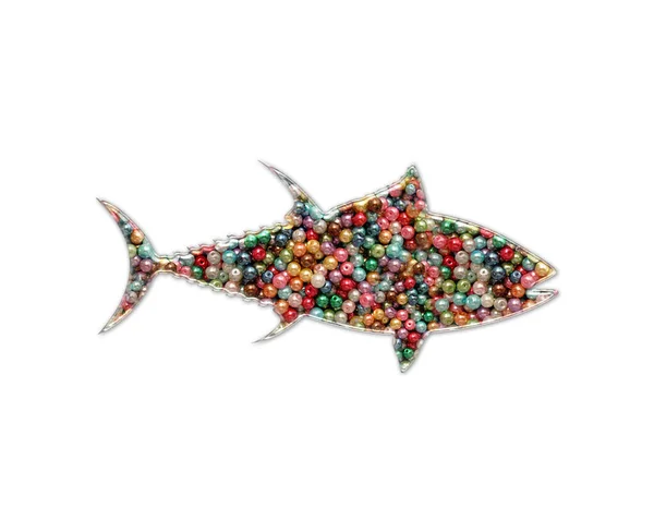 Isolerad Illustration Fisk Bestående Färgglada Pärlor Vit Bakgrund — Stockfoto