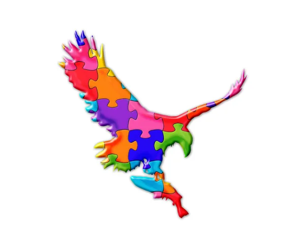 Una Ilustración Águila Voladora Compuesta Piezas Rompecabezas Colores Sobre Fondo —  Fotos de Stock