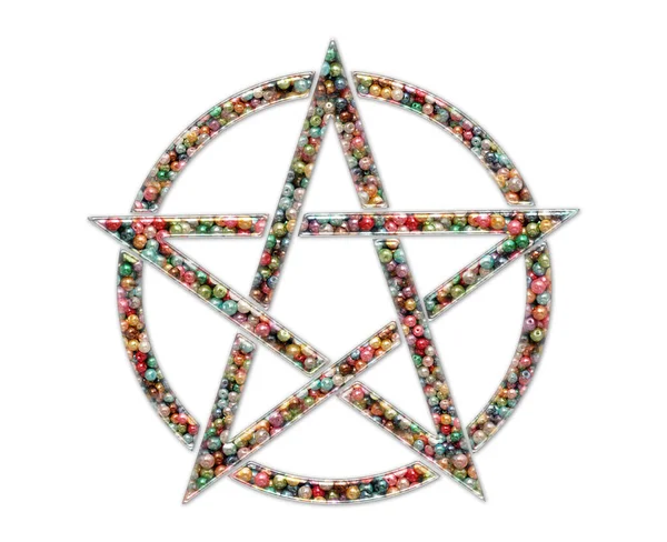 Närbild Bild Ett Pentagram Gjort Färgglada Pärlor Isolerad Bakgrund — Stockfoto