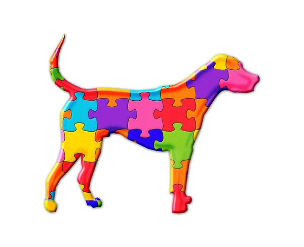 Illustration Chien Composé Pièces Puzzle Colorées Sur Fond Blanc — Photo