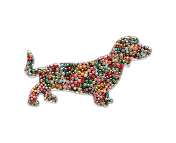 Isolerad Illustration Korv Hund Bestående Färgglada Pärlor Vit Bakgrund — Stockfoto