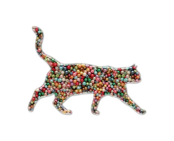 Isolerad Illustration Gående Katt Bestående Färgglada Pärlor Vit Bakgrund — Stockfoto