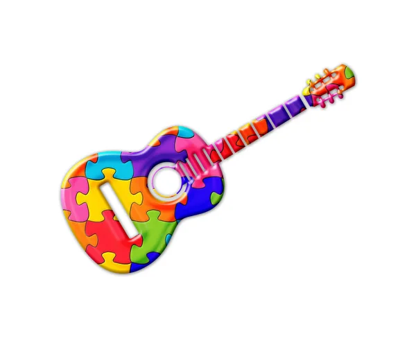 Illustration Isolée Une Guitare Composée Pièces Puzzle Colorées Sur Fond — Photo