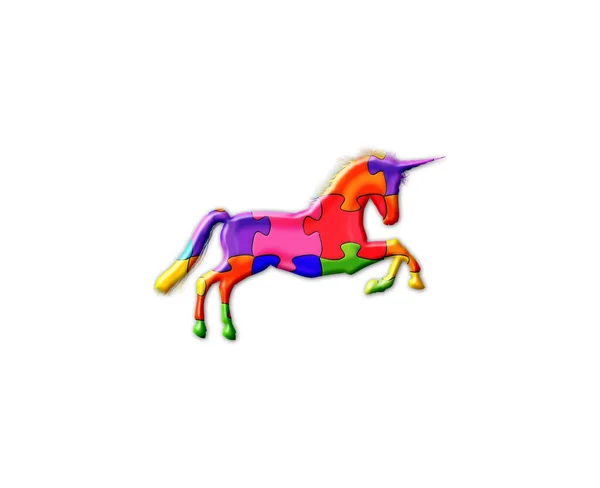 Illustrazione Isolata Unicorno Costituito Pezzi Puzzle Colorati Sfondo Bianco — Foto Stock
