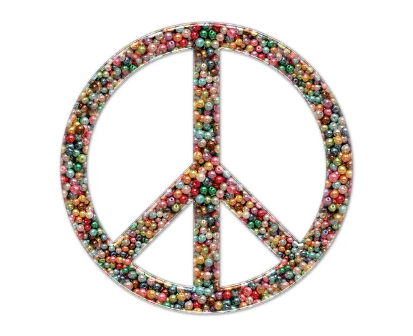 Ayrı Bir Arkaplanda Renkli Boncuklardan Yapılmış Bir Barış Işaretinin Yakın — Stok fotoğraf