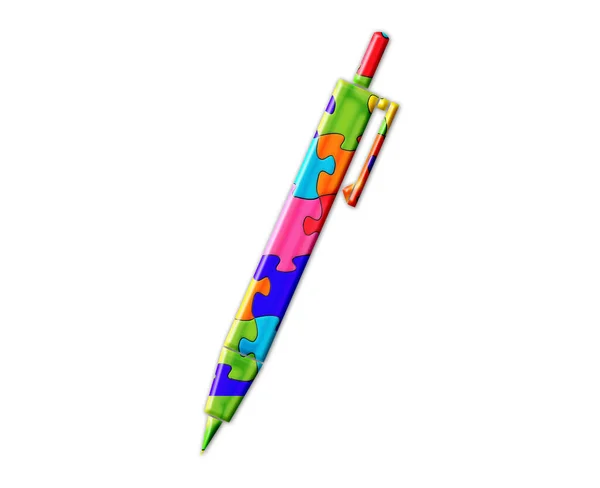 Een Illustratie Van Een Pen Bestaande Uit Kleurrijke Puzzelstukjes Een — Stockfoto