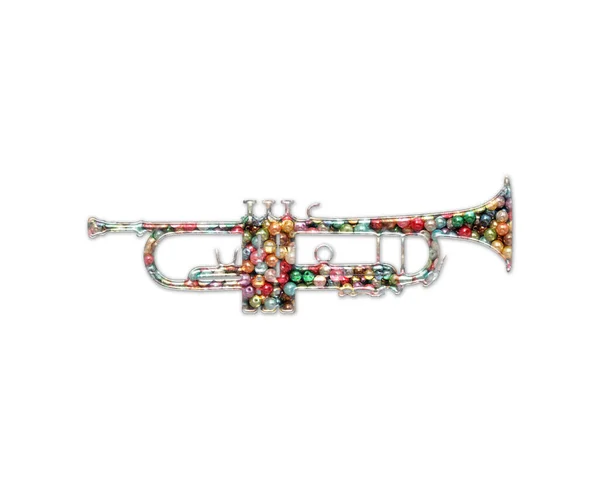 Illustration Trumpet Composed Out Colorful Beads Isolated White Background — Stock Photo, Image