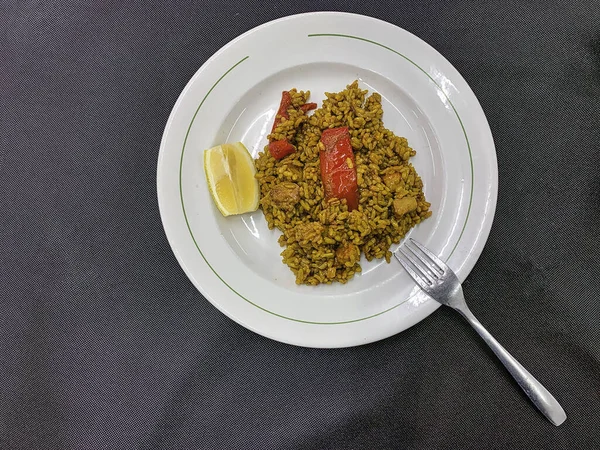 Geleneksel Spanyol Deniz Ürünleri Yemeği Paella Sının Üst Görüntüsü — Stok fotoğraf