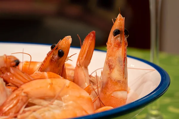 Gros Plan Quelques Crevettes Pour Dîner Noël — Photo