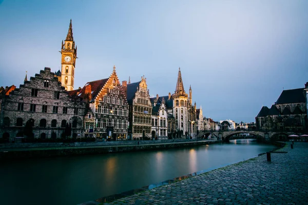 Edifícios Antigos Longo Graslei Porto Medieval Centro Histórico Ghent Bélgica — Fotografia de Stock