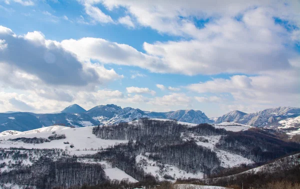 Aerial Shot Landscape Apuseni Mountains Romania Sky Clouds Winter — Stock Photo, Image