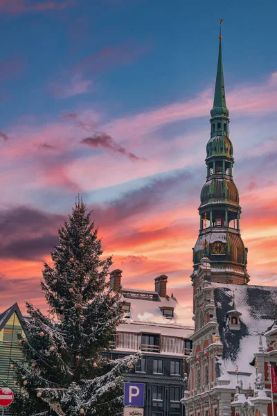 House Blackheads Riga Latvia Sunset Winter — Stock Photo, Image