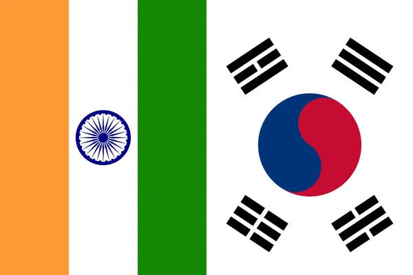 Close Seup India South Korea Vertical National Flags Background Concept — Photo