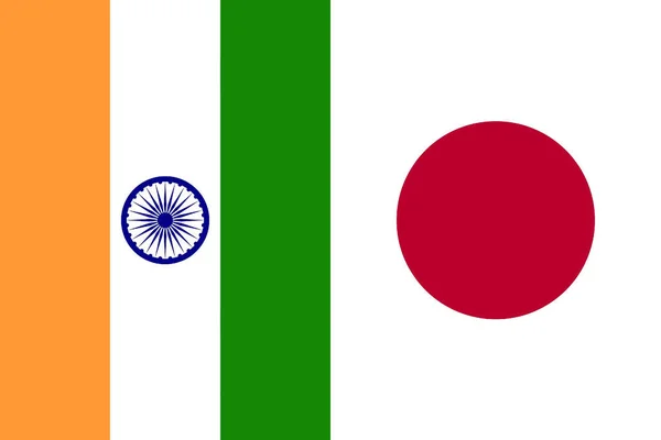 Primer Plano Las Banderas Nacionales Verticales India Japón Política Las — Foto de Stock