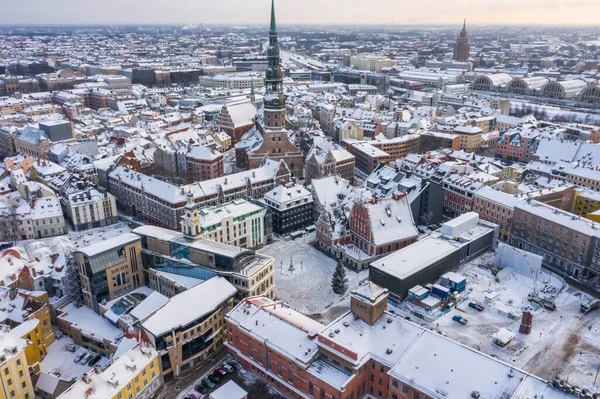 Una Vista Aérea Ciudad Riga Con Río Daugava Centro Ciudad — Foto de Stock
