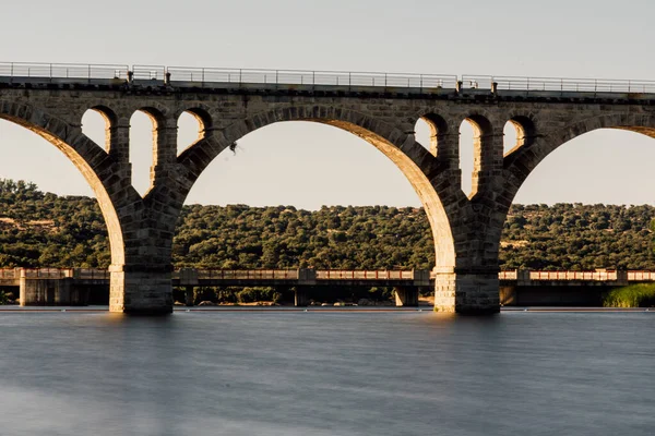 Vue Rapprochée Pont Ferroviaire Sur Rivière Adaja Avila Castille Espagne — Photo