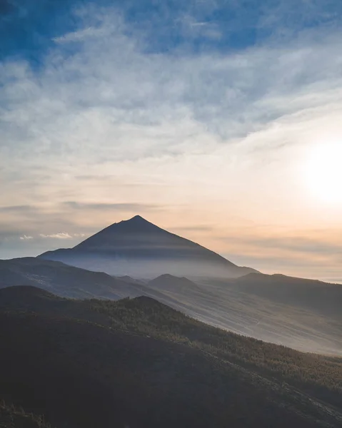 Volcan Tenerife Coucher Soleil Couvert Brume — Photo