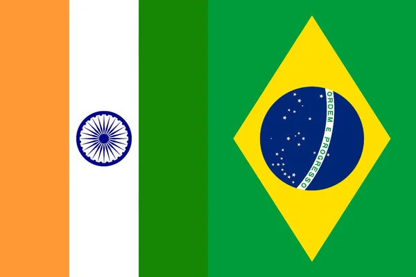 Close Das Bandeiras Nacionais Verticais Índia Brasil Conceito Fundo Política — Fotografia de Stock