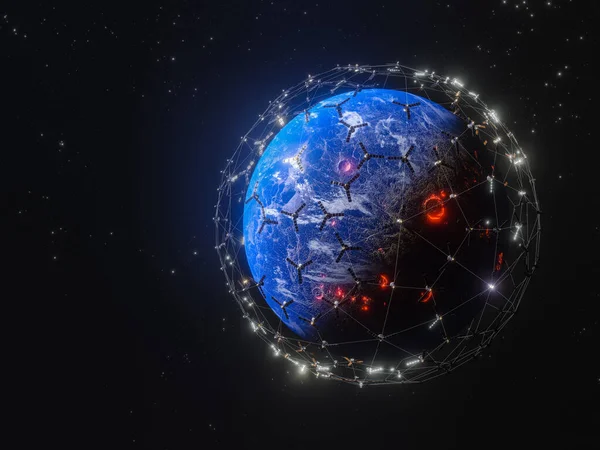 Föld Bolygó Renderelése Alacsony Késleltetésű Szélessávú Internetrendszer Fogyasztók Igényeinek Kielégítésére — Stock Fotó