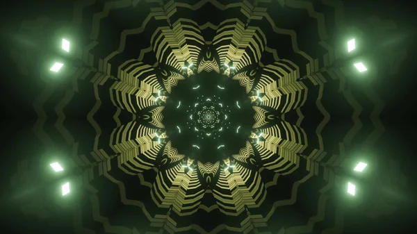 Иллюстрация Геометрических Форм Зеленых Светящихся Огней Калейдоскопом — стоковое фото