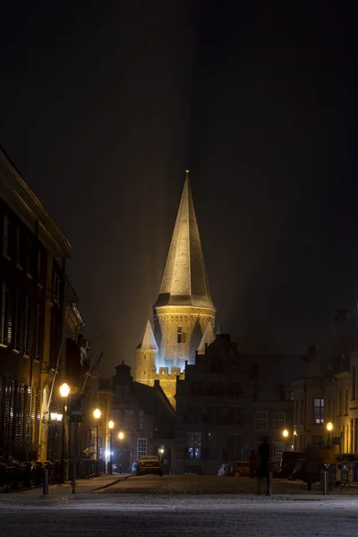 Zutphen Nederländerna Jan 2021 Snöig Stadsbild Med Drogenap Historiska Medeltida — Stockfoto