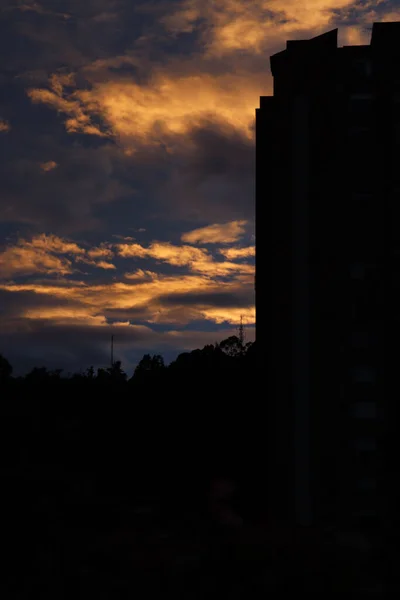 Een Verticale Opname Van Silhouetten Van Gebouwen Bomen Tegen Hemel — Stockfoto