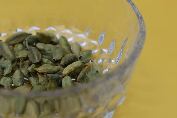 Closeup Cardamom Seeds Glass Bowl — Stock Photo, Image