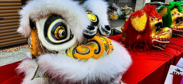 Fehér Kínai Sárkány Maszk Kínai Újév Fesztiválon George Town Penang — Stock Fotó