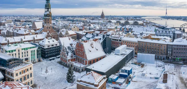 Panoramic Shot Riga Town Daugava River Downtown Beautiful Early Winter — Stock Photo, Image