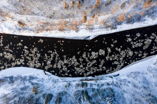 Une Vue Dessus Fonte Glace Dans Une Rivière Qui Coule — Photo