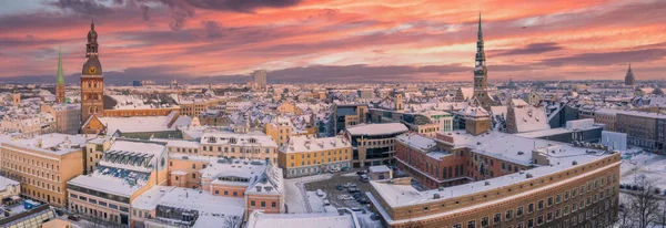 Tiro Panorâmico Riga Pôr Sol Inverno — Fotografia de Stock