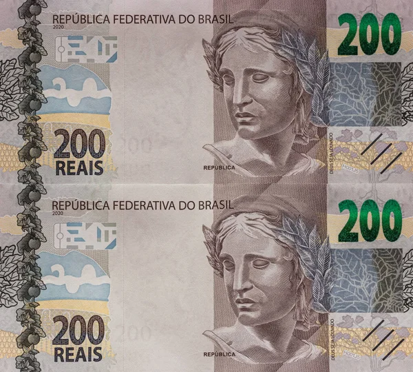 Primo Piano Una Banconota Brasiliana 200 Reais — Foto Stock