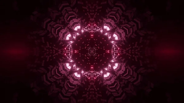 万華鏡模様の赤輝く光の幾何学的な形のイラスト — ストック写真