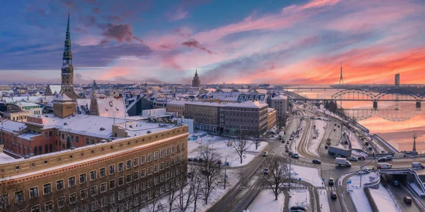 Una Vista Aérea Riga Atardecer Invierno — Foto de Stock