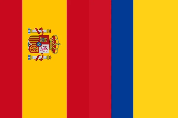 背景概念経済 政治におけるスペインとコロンビアの垂直国家旗の閉鎖 — ストック写真