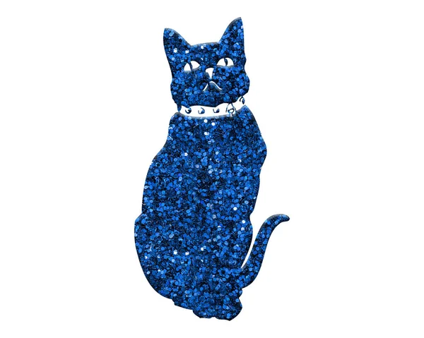 Gato Aislado Compuesto Purpurina Azul Sobre Fondo Blanco —  Fotos de Stock