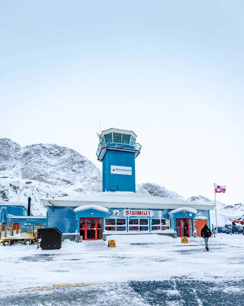 Sisimiut Dánsko Března 2020 Letiště Sisimiut Fronty Grónsku Zimě — Stock fotografie