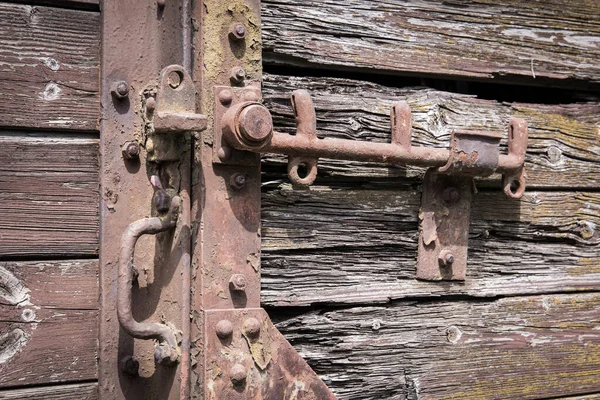 Primo Piano Una Vecchia Porta Arrugginita Del Treno Abbandonato — Foto Stock