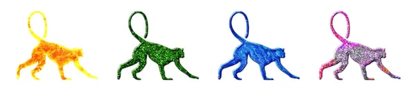 Uma Ilustração Quatro Macacos Com Texturas Coloridas Isoladas Fundo Branco — Fotografia de Stock